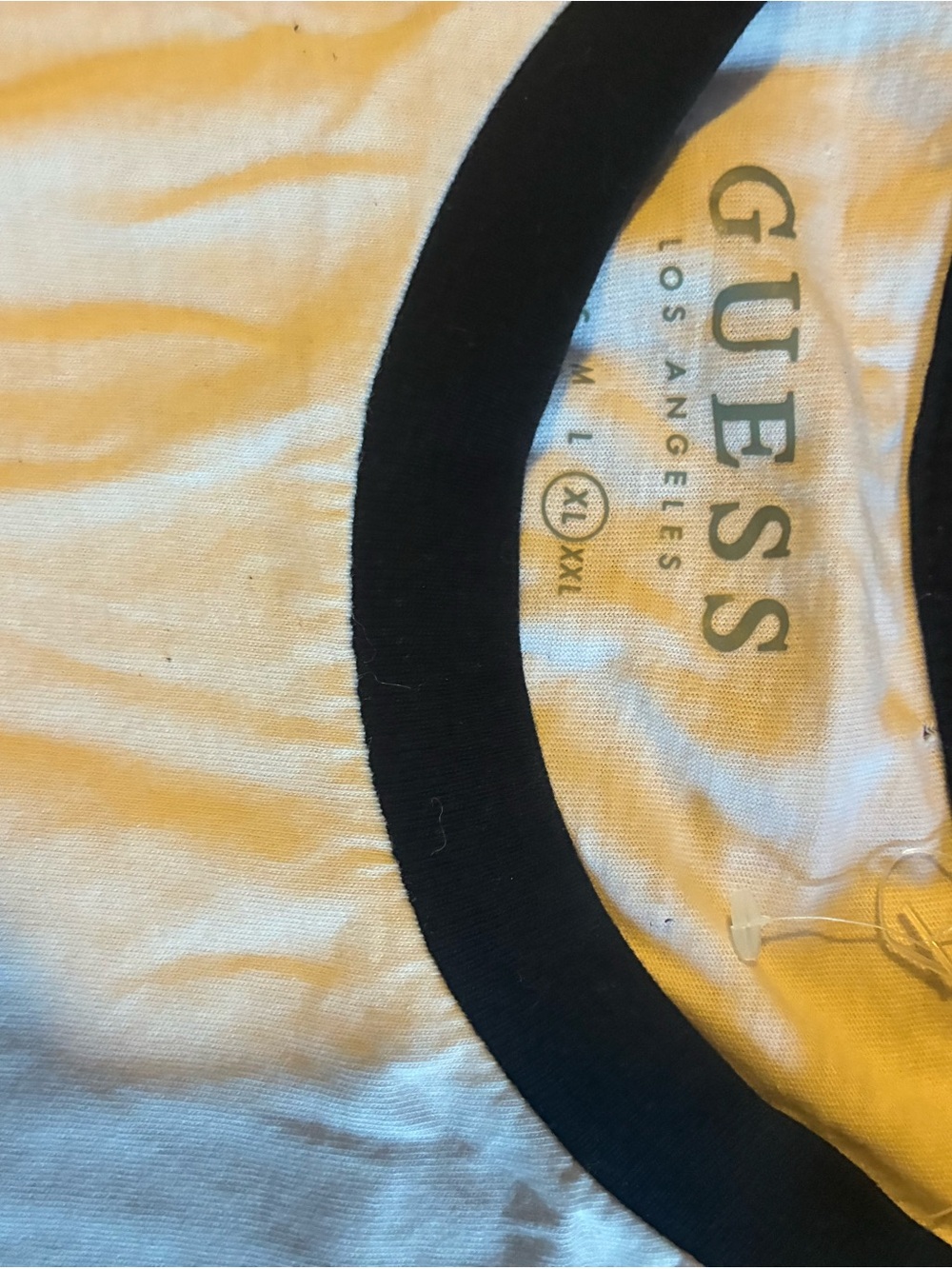 Guess Men’s White Tee with Black Crew Neck